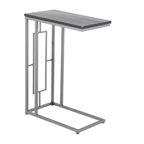 10 in. Black C-Shaped Large Rectangle Wood End Table with Black Metal Base - Picture 10 of 11