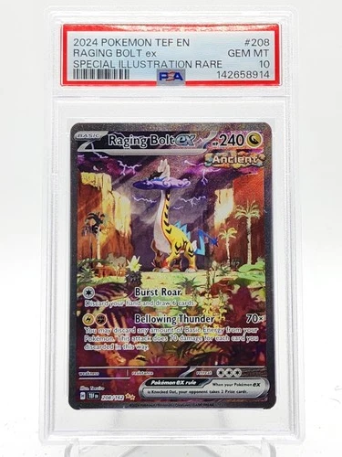 RAGING BOLT EX 2024 POKEMON TEMPORAL FORCES SIR #208/162 PSA 10 Q0895