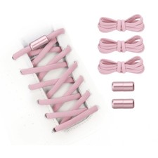 Elastic No Tie Shoelaces Replacement 3Pcs with 2 Metal Buckles, Pink