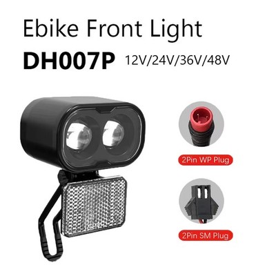 E-bike 12V/24V/36V/48V Front Light Waterproof IPX6 Headlight 2 Pin SM/WP Plug