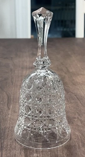 Vintage 24% Lead Crystal Federal Glass Windsor Button & Cane Pattern Clear Bell