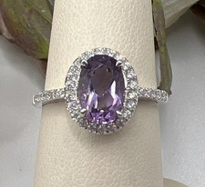 Steriing Silver Amethyst Halo Ring Size 7