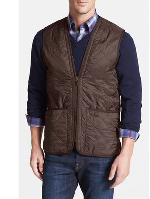 #ad DK Brown BARBOUR Polarquilt#x27; Relaxed Fit Zip In Liner Vest MSRP$195 British Lux $135.25