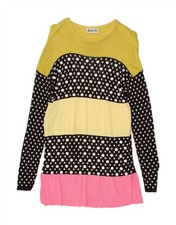 VINTAGE Womens Long Sleeve Jumper Dress UK 6 XS Multicoloured Colourblock ID14