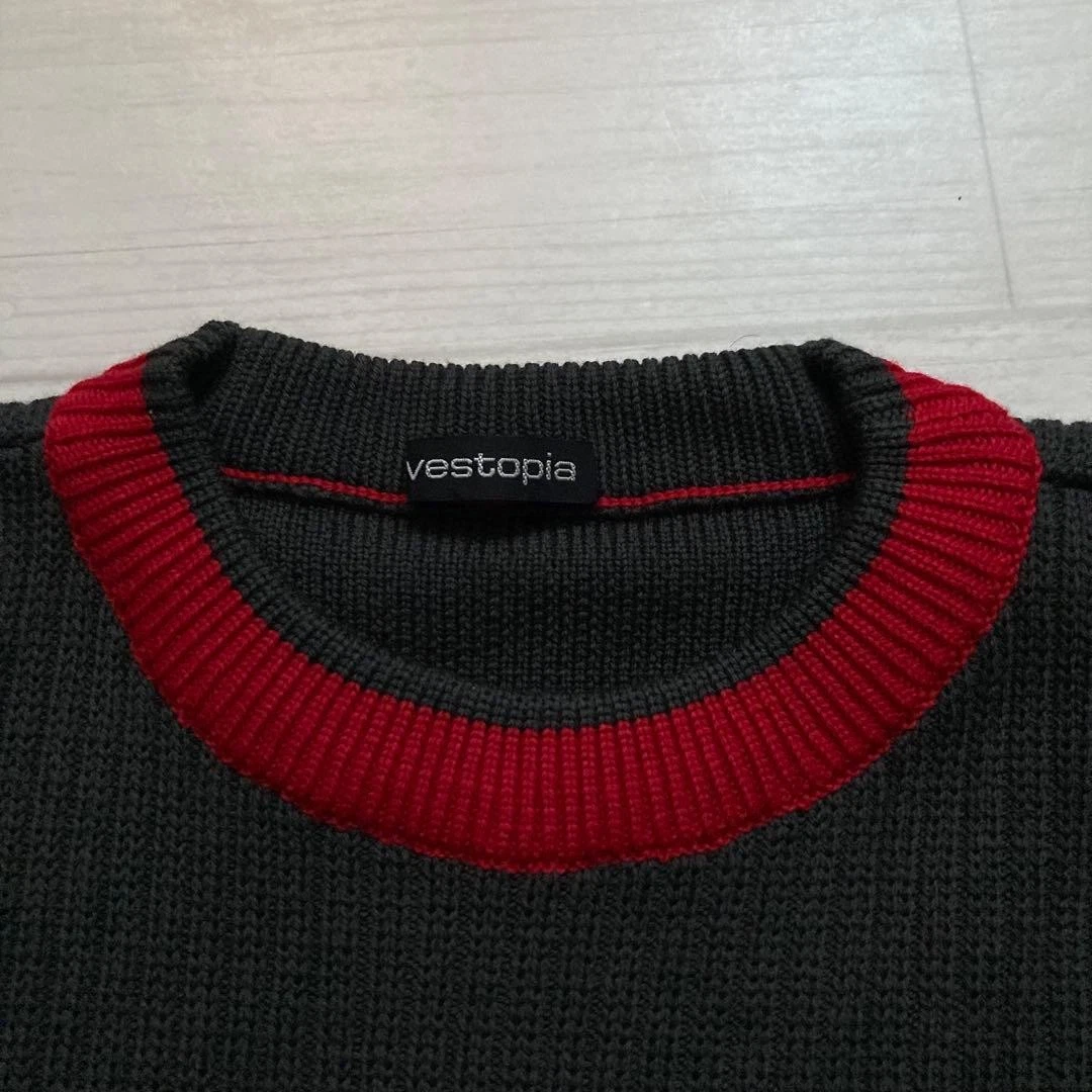 vestopia Wool Cashmere Blend Jacquard Knit Sweater L Red Charcoal - product detail image 4