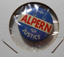 7/8" Alpern for Justice unknown office and location litho pinback button