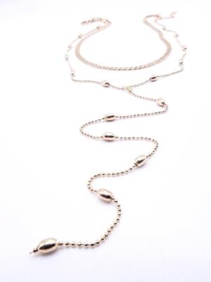UNIQUE Thin 14''-16'' Long Gold Cuban & Bead Layered Chains 7'' Drop Chain Necklace