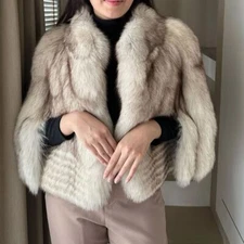 NEW Elegant Women's Real Natural Fox Fur Coat Winter Luxury Genuine Fur Outwear
