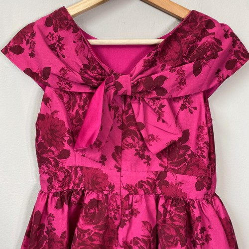 Baker by Ted Baker Girls Size 14 Short Sleeve Bow Fit & Flare Floral Dress Pink - Picture 10 of 14