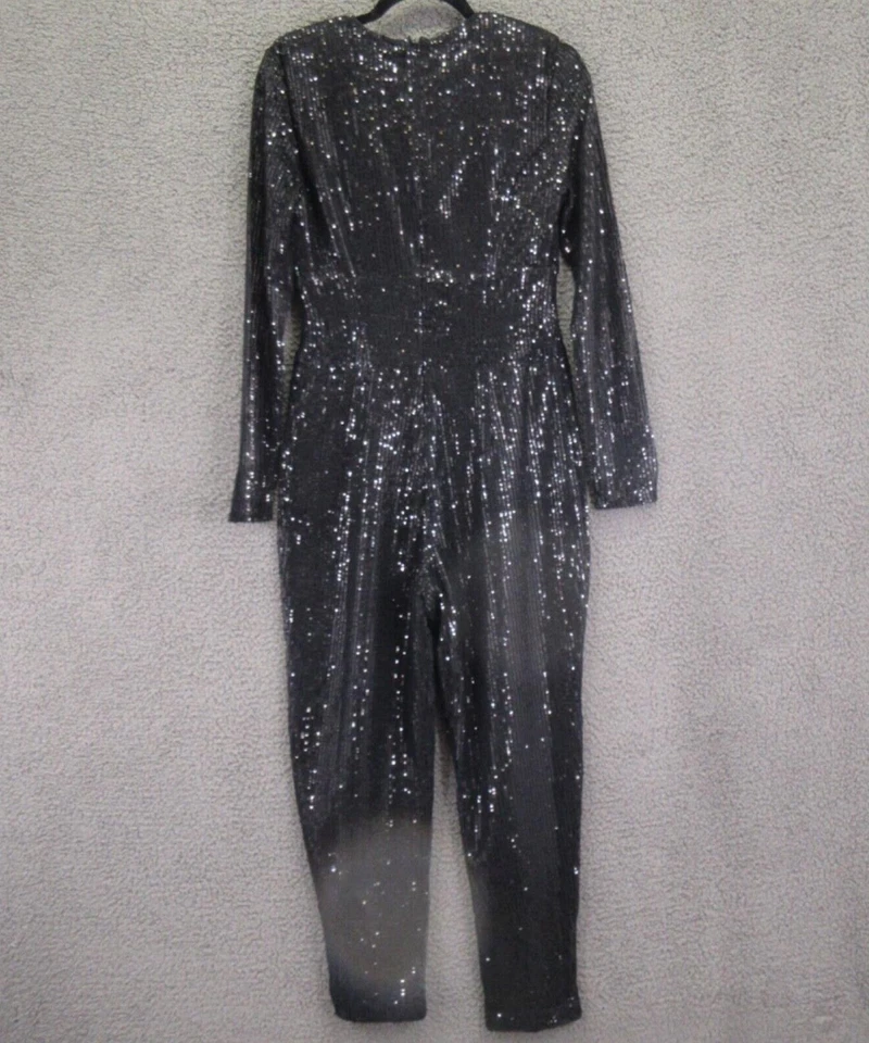French Connection Jumpsuit Women’s 6 Black Sequin Long Sleeve #4296 - Image 3 of 4