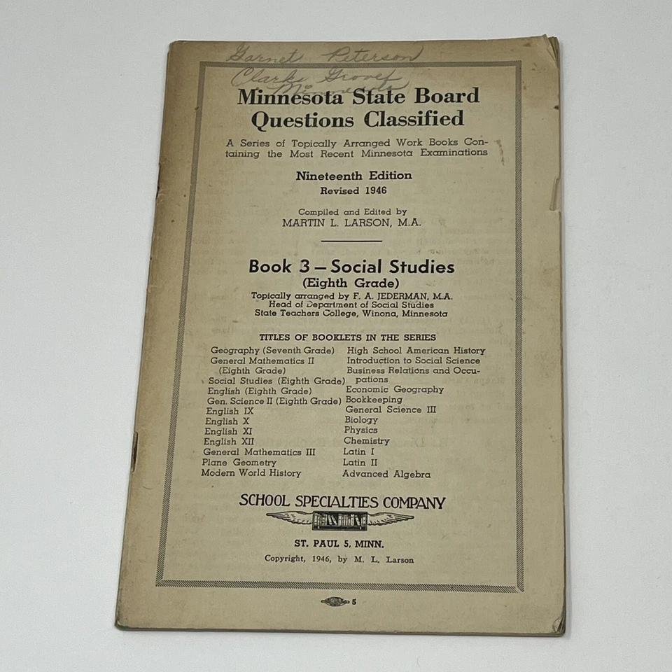 1946 Minnesota State Board Questions Classified Workbooks Textbook Lot Of 3 Book - Image 2 of 4