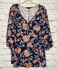 Xl/1X/2X/3X New Navy Blue White Orange Yellow Floral Print Knit Top Tee Blouse