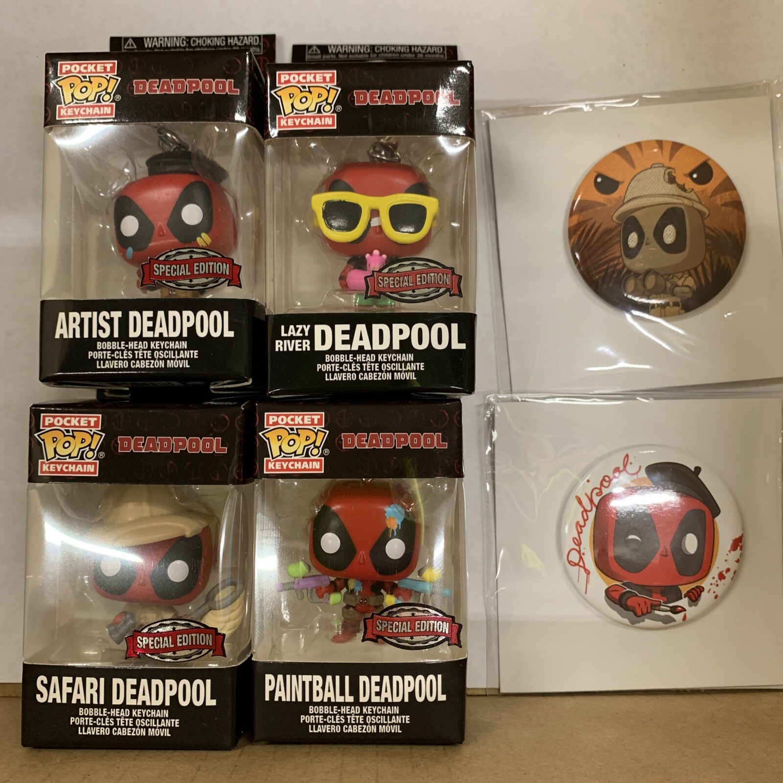 Funko Pop Pocket Keychain Artist Safari Paintball Lazy River Deadpool Lot