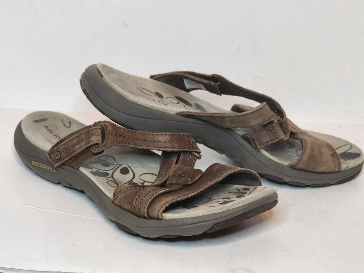 Merrell Bracken Brown Leather Slip On Sandals Women&#039;s Size 9 | eBay