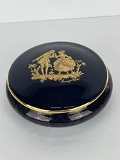 Limoges Castle Courting Couple Trinket Dish Cobalt Blue Round 4.75” Made/France 