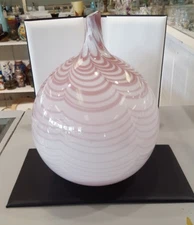 Daniel Edler Art Glass Round Vase Pale Swirl #90319 1983