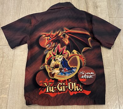Vintage 90s YU-GI-OH Button Up Graphic Shirt Kazuki Takahashi Red