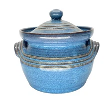 Studio Art Pottery Hand Thrown Ceramic Stoneware By Ryan McKay Pot Dish Blue