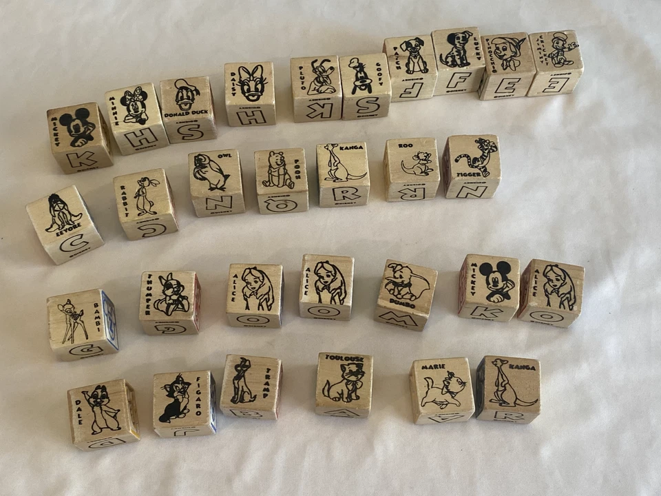 Bloques de madera vintage DISNEY (30) letras y números años 50 - ¡Envío el mismo día! Foto 4 de 4