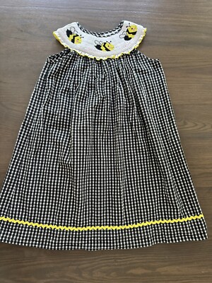 Marmellata Girls Smocked Summer Dress SZ 6X Bumble Bees Vintage Black White CUTE
