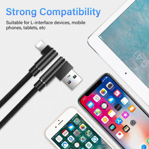 Câble USB 90 degrés angle droit chargeur rapide cordon de données pour iPhone 13 14 Pro iPad - Photo 11 sur 16