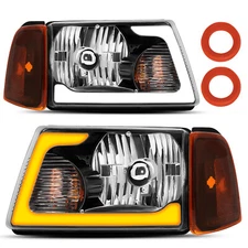 Black Headlight W/LED DRL Sequential Turn Light For 2001-2011 Ford Ranger LH RH