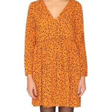 Pepaloves by Anthropologie Women's Orange Rayon V-Neck Long Sleeve Shirt Dress M