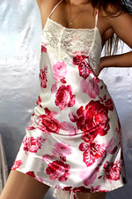 VTG SATIN SHINY PINK NIGHTGOWN ROBE PEIGNOIR Cottage Core SPANDEX LACE Set 50/52