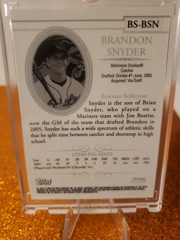 Brandon Snyder Signed Bowman Sterling #BS-BSN 2005 Card Orioles Auto MLB RAD - Image 2 of 2
