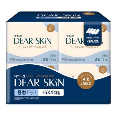 DEAR SKIN Air Embo Sanitary Pads Regular 중형 16pcs x 4 Packs  Special Set Korea