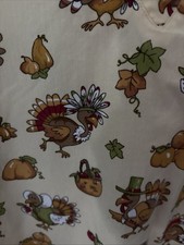 U A Scrubs Thanksgiving Scrub Top Turkeys Pumkins Small