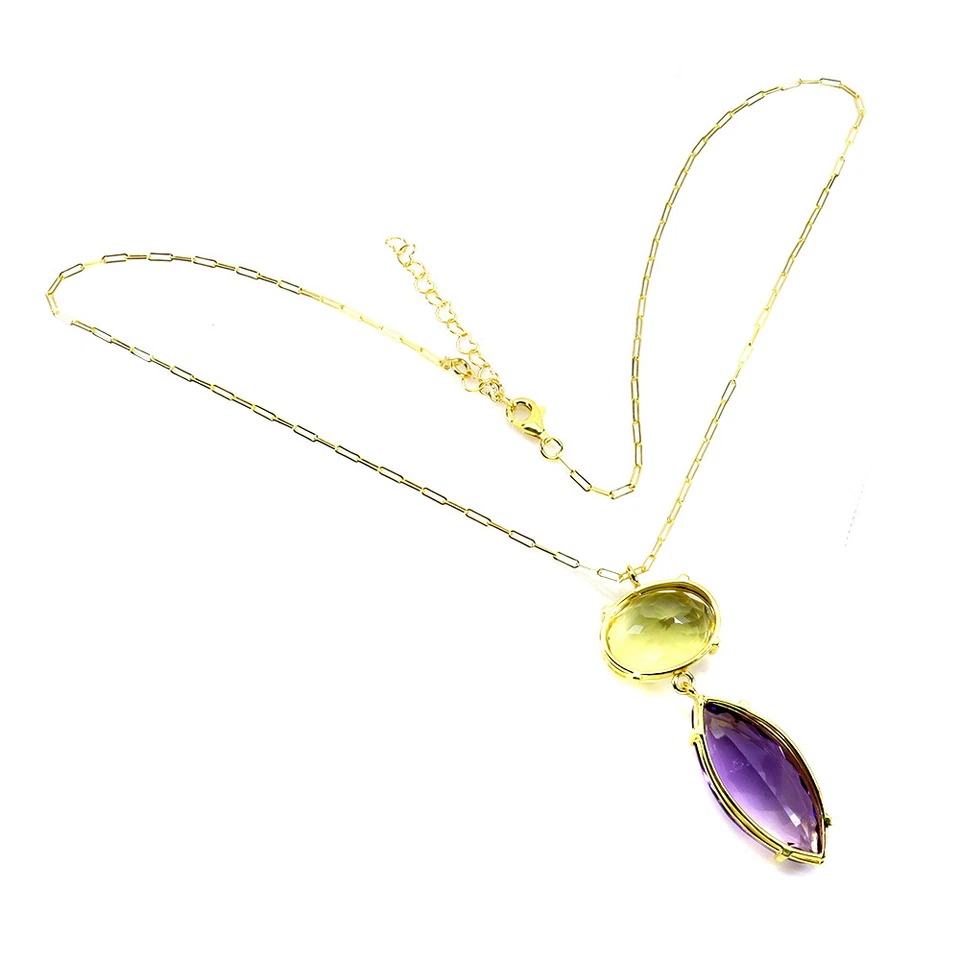 925 Argento Sterling Collana Marquise Ametista Artigianale Gemma Gioielli 45.7cm - Immagine 3 di 4