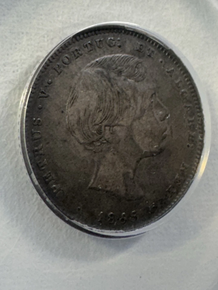 1855 Portugal 200 Reis Silver Coin Graded VF 30 by ANACS Low Mintage - Image 2 of 4