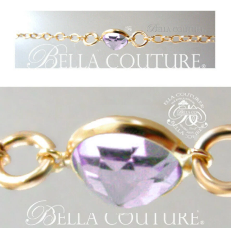 NEWBC® BRAZALETE AMATISTA NATURAL ORO 14K 585 ART DECO COLGANTE 14K 7" 7.5" Foto 2 de 4