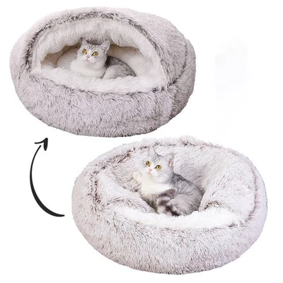 Dog Cat Hooded Kitten Pet Cosy Cave Soft Calming Igloo Cozy Plush Bed Faux Fur