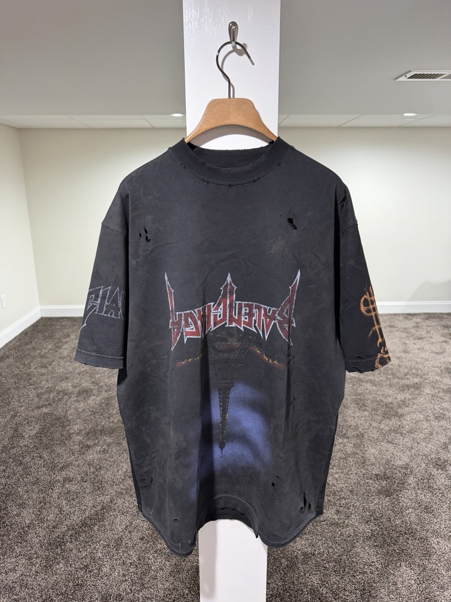 Balenciaga Upside Down Paris Moon Distressed Black T-Shirt | eBay