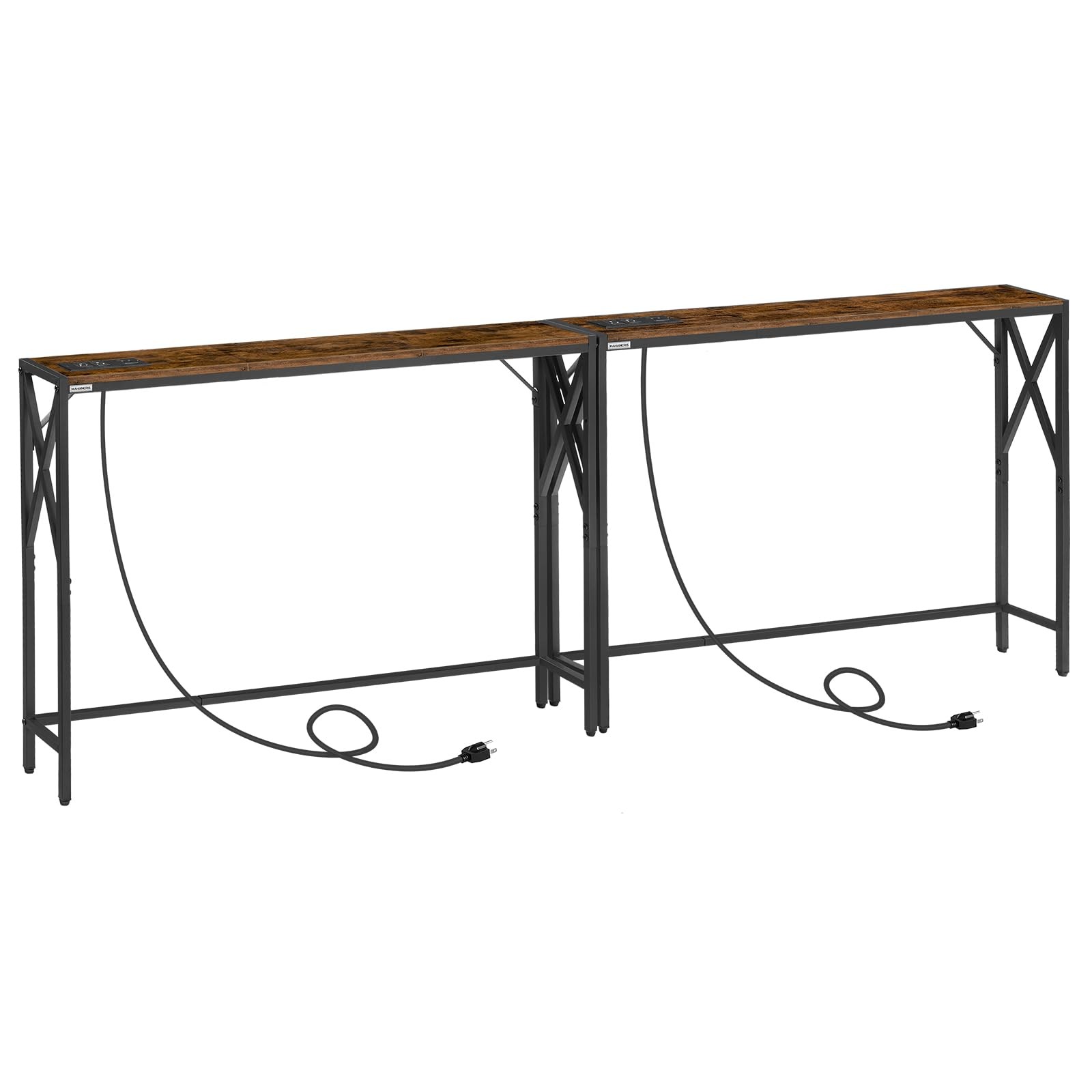 78.7-Inch Slim Sofa Table with Charging Station - Set of 2 Narrow Console Tables
