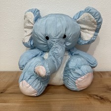 Vintage Superior Toy Blue Nylon Elephant 12" Pastel Pale Pink Squishy Puffalumpy