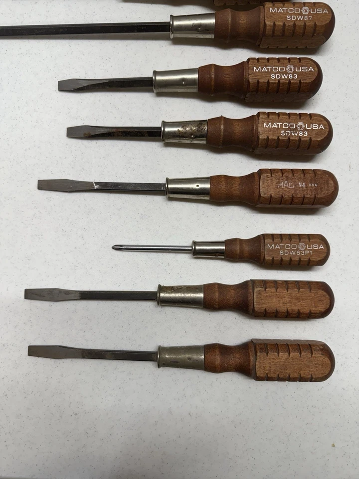 Destornilladores de mango de madera SDW hechos en EE. UU. Matco Tools 8 PIEZAS - De colección Foto 3 de 4