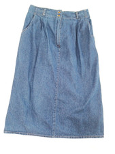 Koret VTG Women Denim Blue Jean Skirt Sz 16 Long Midi Pockets READ SZ STAIN