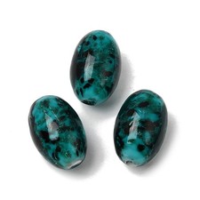 30pcs Teal Green Gold Sand Lampwork Glass Bead Oval Speckled Jewelry Beads Craft