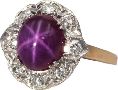 GIA-zertifizierter Ring 14k & Pallidum Gold 4,05 kt Diamant & im Labor gezüchteter Stern Rubin