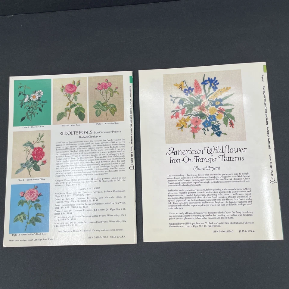 Redoute Roses + American Wildflower Iron-On Transfer Patterns Books Dover Series - Image 2 of 4