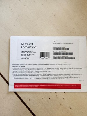 Microsoft Win Pro 10 64 Bit DVD