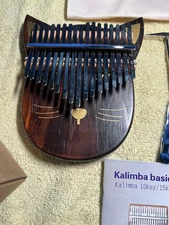 Wood Kalimba 17 Keys Engraved With Notes Cat Shaped Thumb Piano w Case And Book