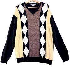 VTG Lacoste Argyle Sweater Mens sz 7 2XL Yellow Black Fine Merino Wool Preppy