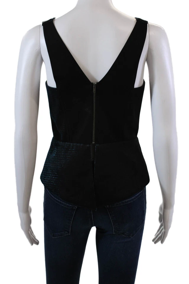 Top negro peplum sin mangas con detalle de cambio metálico cuello en V Mason para mujer talla 4 Foto 3 de 4