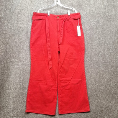 #ad Draper James Pants Womens Size 18 Red Wide Leg 37x29 Stretch Belt High Rise $17.92