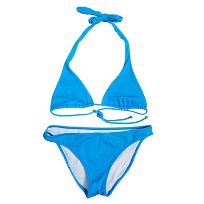 Victorias Secret String Blue Triangle Halter Bikini Set Solid Bright Blue Sm/Med