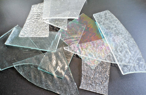 Assorted Lot of Clear Textured Glass Cut Offs And Scraps Sm to Lrg.  2.5 Lbs.